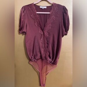 Melograno Rico Lace Trim Burgundy Bodysuit